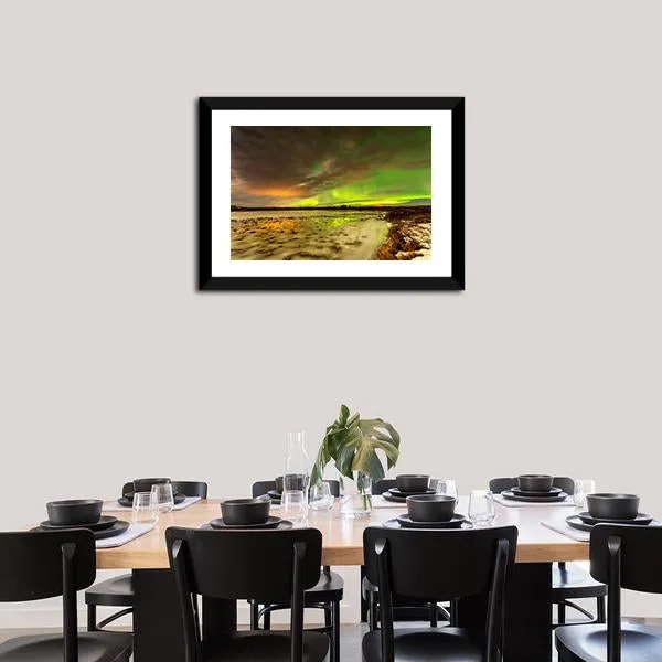 Aurora Borealis Over Frozen Lake Canvas Wall Art