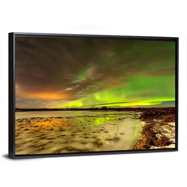 Aurora Borealis Over Frozen Lake Canvas Wall Art