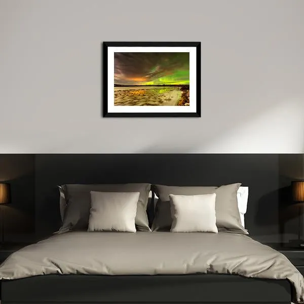 Aurora Borealis Over Frozen Lake Canvas Wall Art