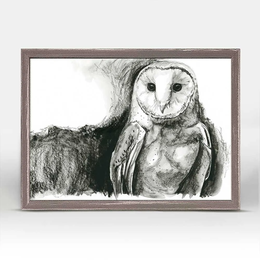 Avian Spotlight - Charcoal Owl Mini Framed Canvas