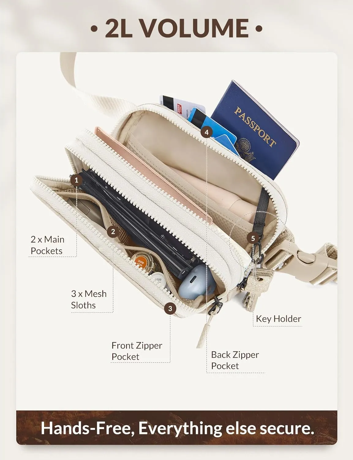 BALEAF Belt Bag Women Fanny Packs Crossbody Fashion Waist Pack Water Resistant Adjustable Strap 2L Off White