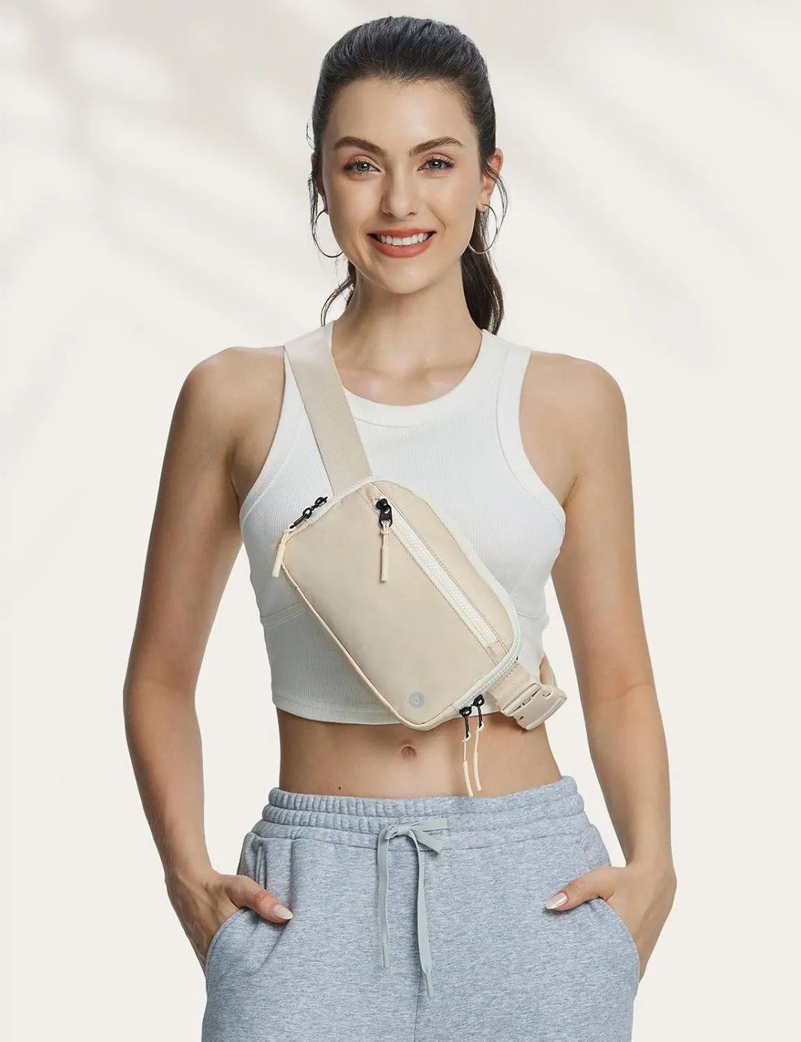 BALEAF Belt Bag Women Fanny Packs Crossbody Fashion Waist Pack Water Resistant Adjustable Strap 2L Off White