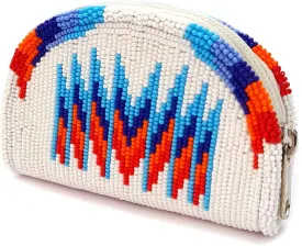 Beaded Coin Purse, Change Purse For Women, Zippered Change Pouch Wallet, Small Leather Pouch, designer key pouch (White)