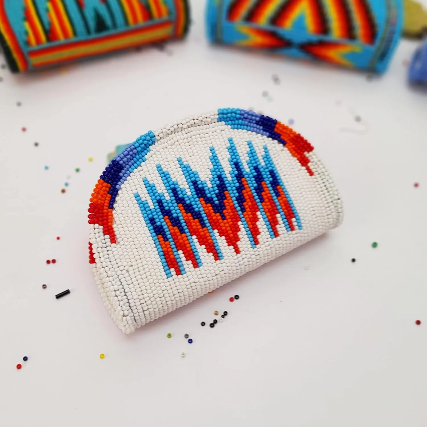 Beaded Coin Purse, Change Purse For Women, Zippered Change Pouch Wallet, Small Leather Pouch, designer key pouch (White)