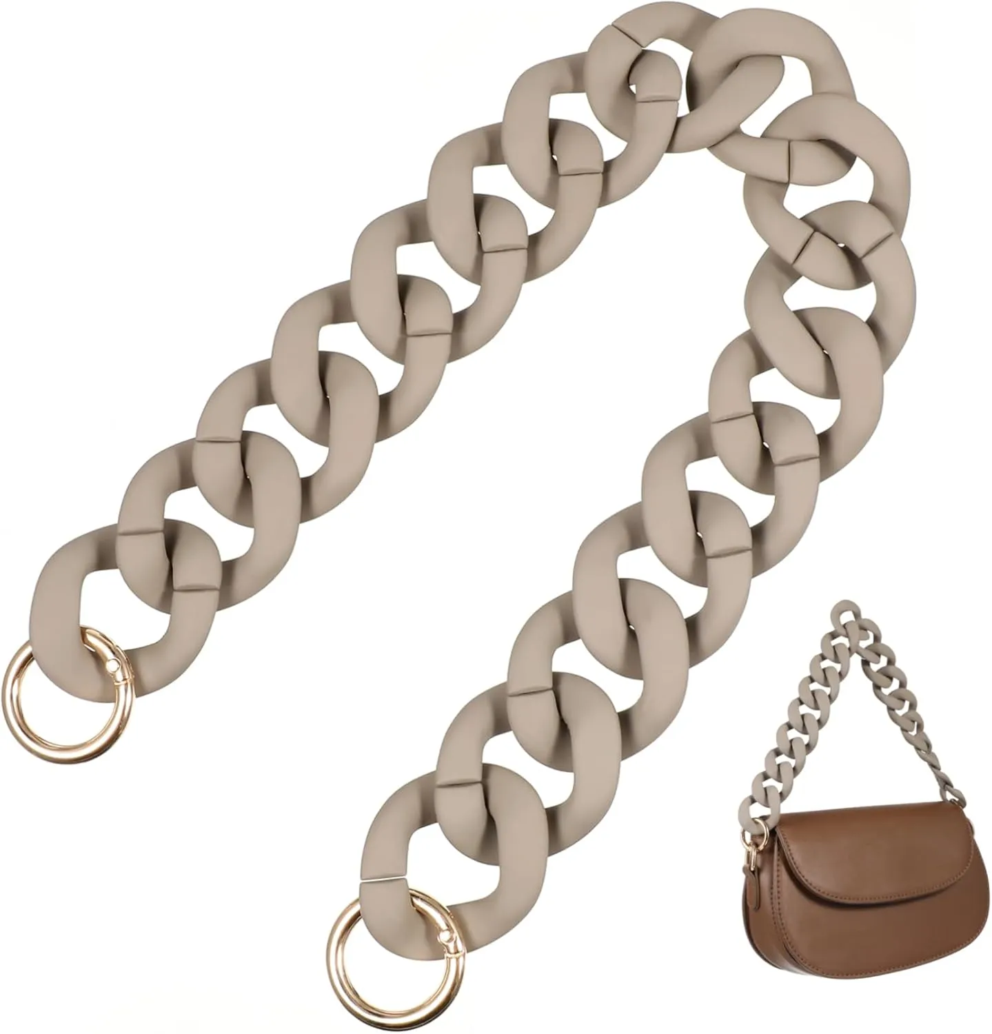 BEBEMOKO DIY Handbag Chain Purse Chain Resin Bag Chain Beaded Purse Chain Link Replacement Strap for Handbag 41cm Grey