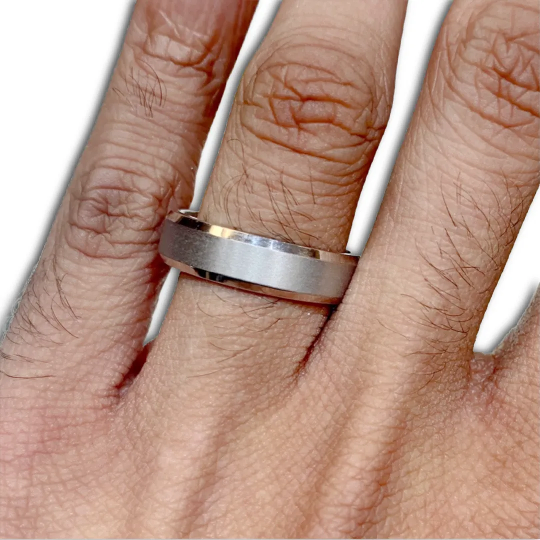 Bevel Edge Brushed Wedding Band