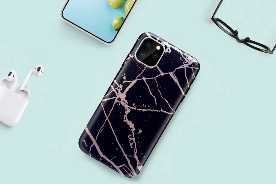 Black & Rose Gold Metallic Marble Phone Case