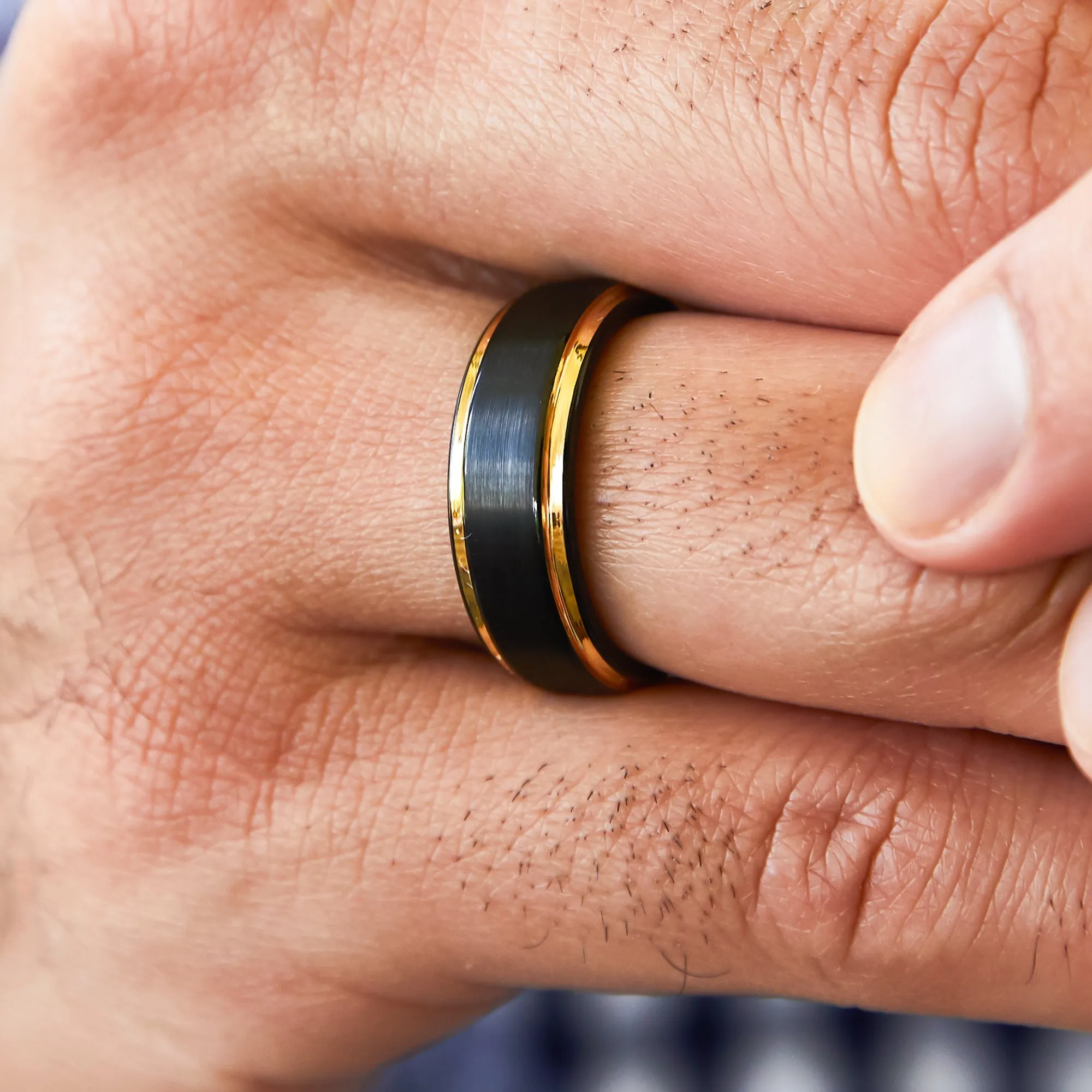 Black with Gold Accent Men's Wedding Ring