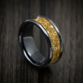 Black Zirconium and 24K Raw Gold Nugget Men's Ring Custom Made Band