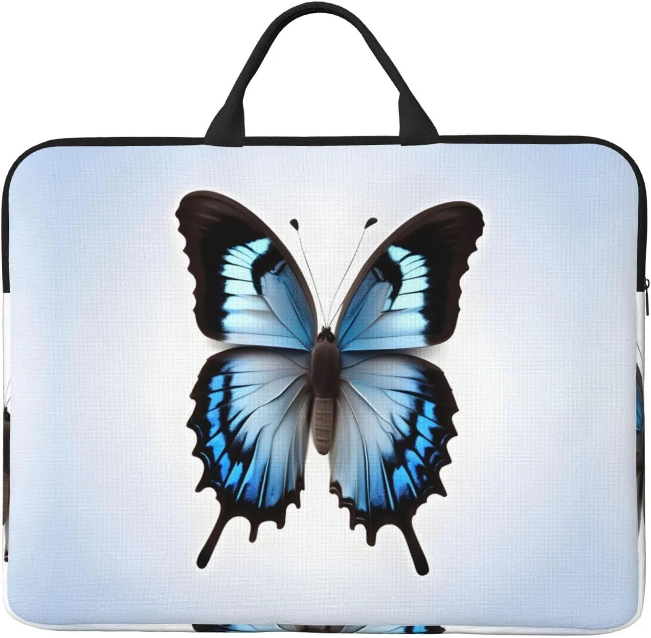 Blue Butterfly Print Stylish 14in Polyester Laptop Bag Carry Laptop Bag With Water-Resistant Feature