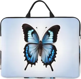Blue Butterfly Print Stylish 14in Polyester Laptop Bag Carry Laptop Bag With Water-Resistant Feature
