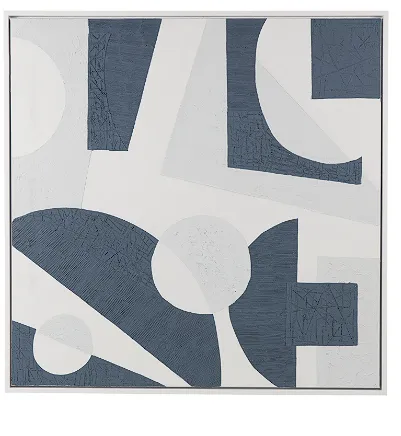 BLUE CANVAS ABSTRACT TEXTURED FRAMED WALL ART WITH VARIOUS GEOMETRIC SHAPES ON A WHITE BACKGROUND, 49" X 2" X 49"