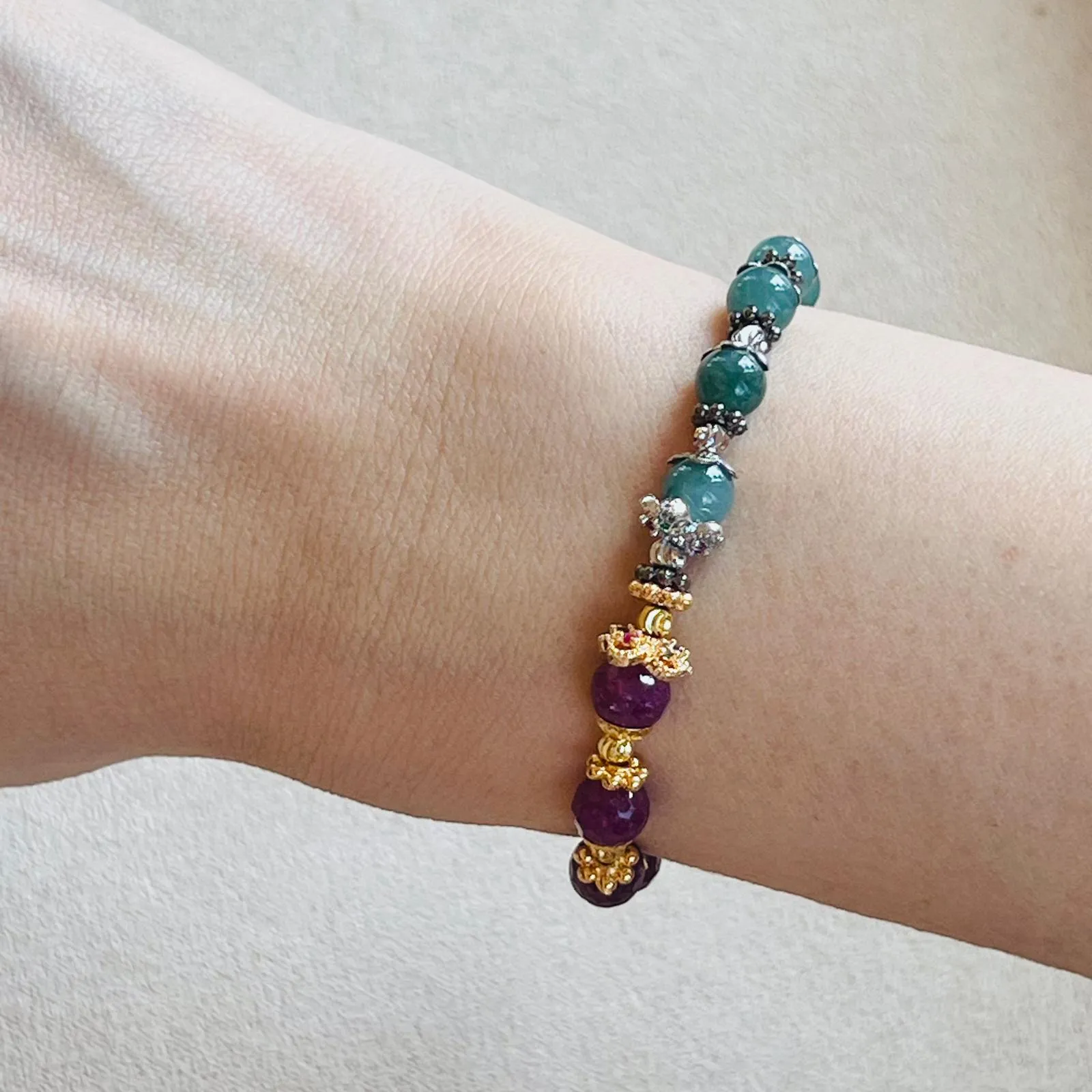 Blue Jade & Ruby Baby Bracelet