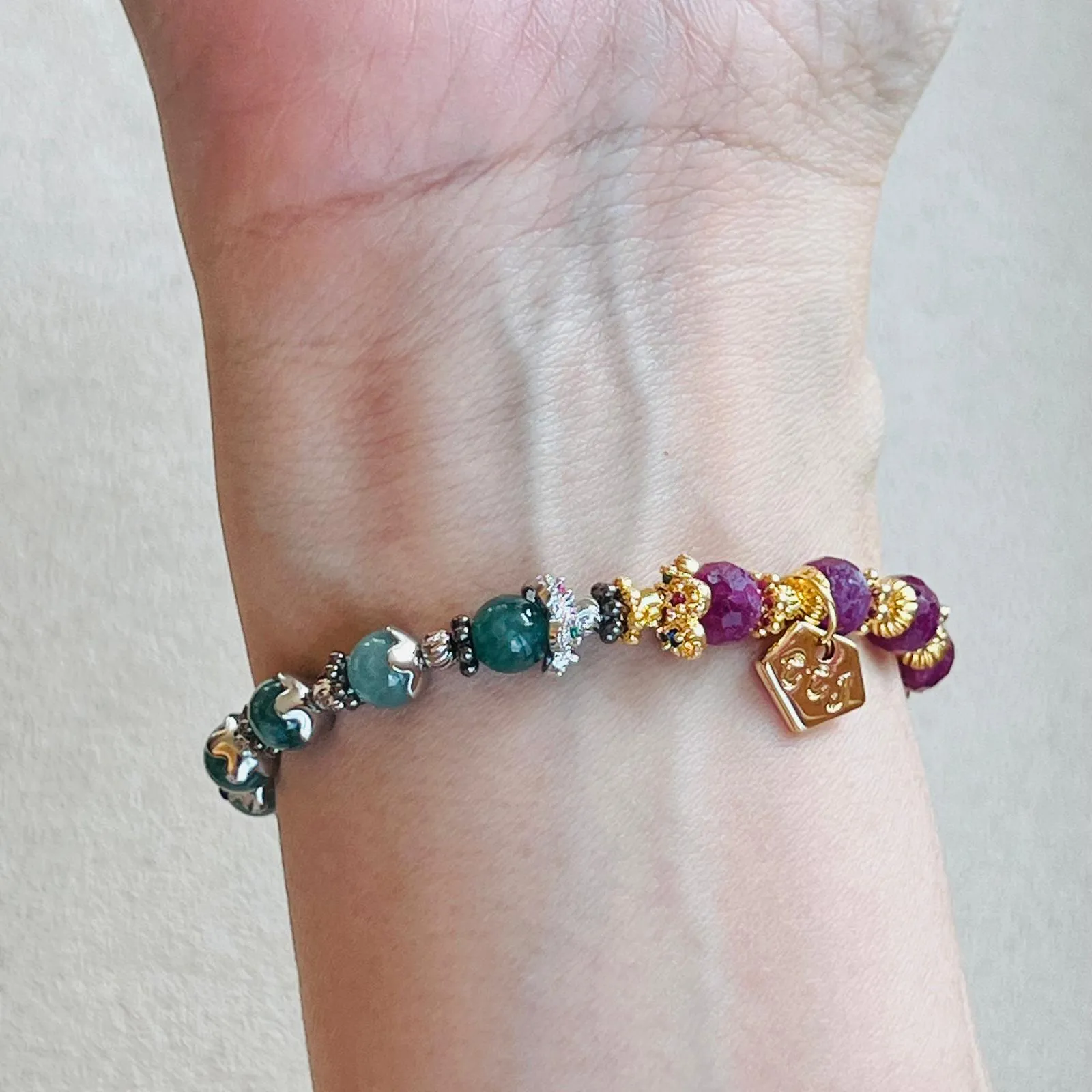 Blue Jade & Ruby Baby Bracelet