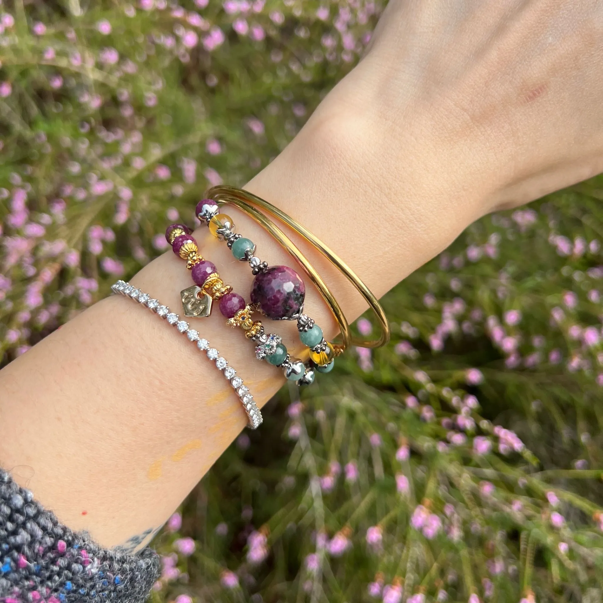 Blue Jade & Ruby Baby Bracelet