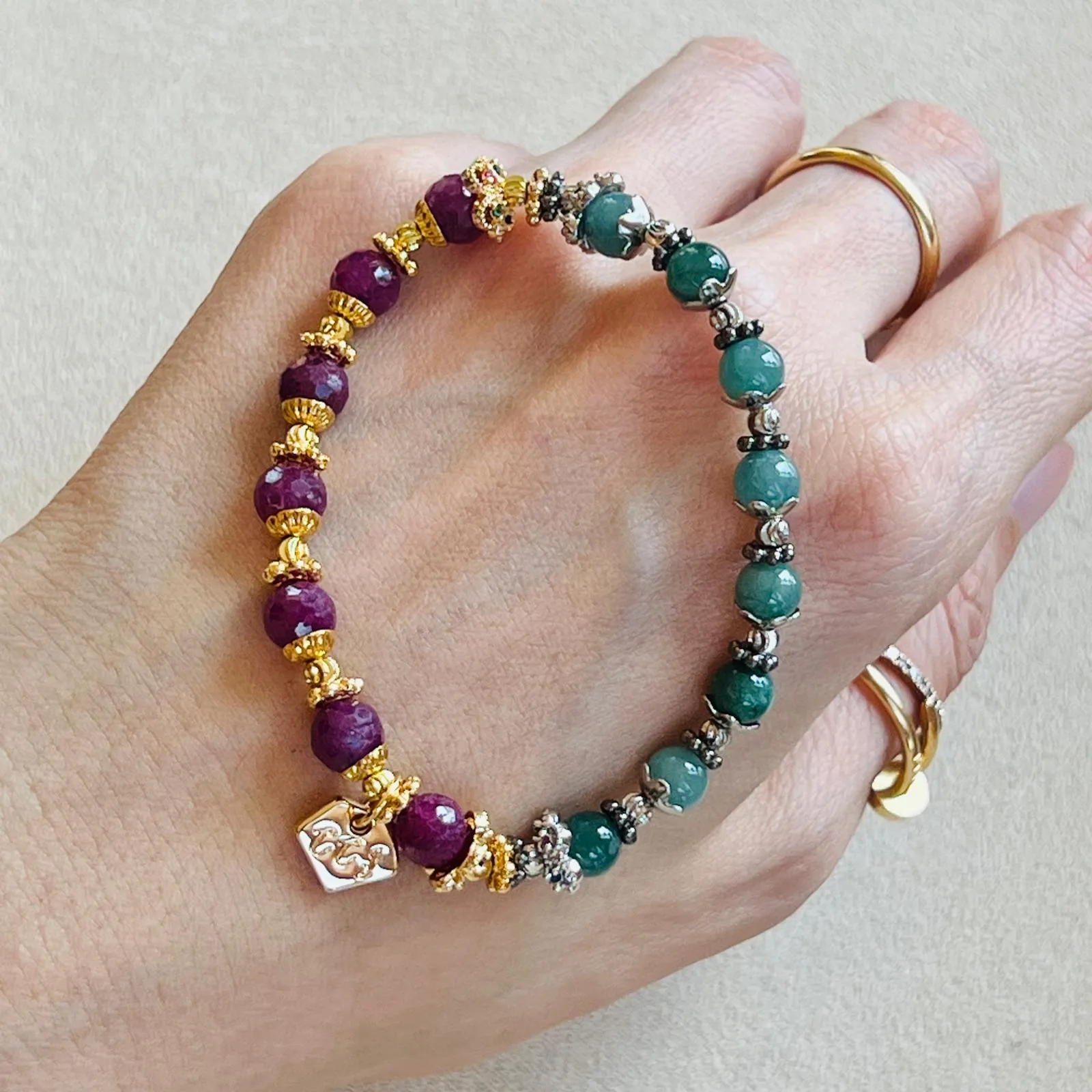 Blue Jade & Ruby Baby Bracelet