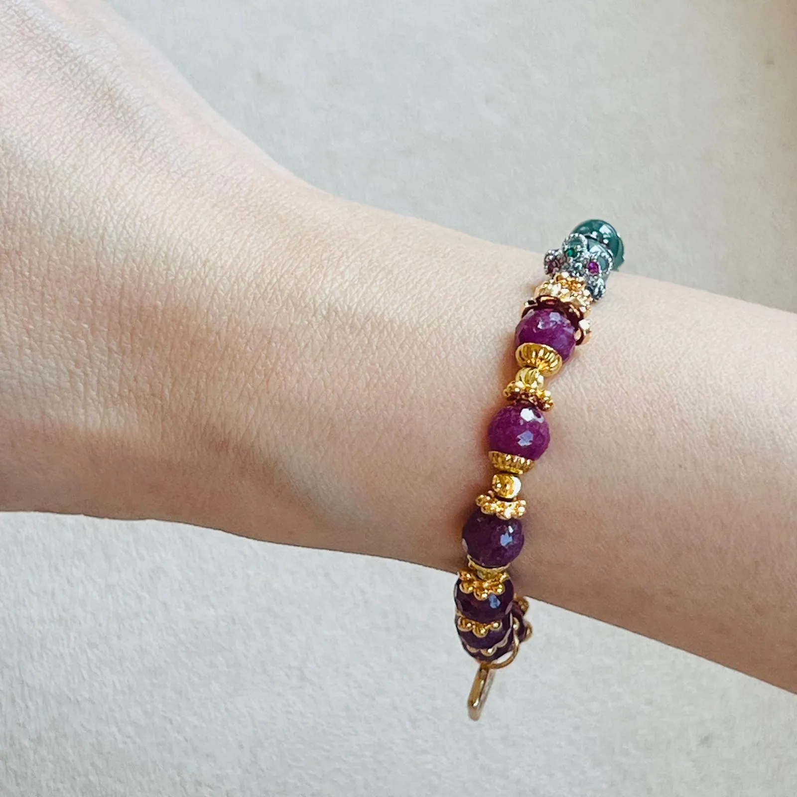 Blue Jade & Ruby Baby Bracelet