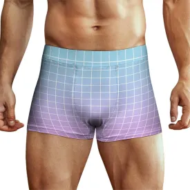 Blue Pink Ombre Grid Print (a) Mens Underwear, Soft Boxers for Men, Moisture-Wicking Breathable Boxer Briefs