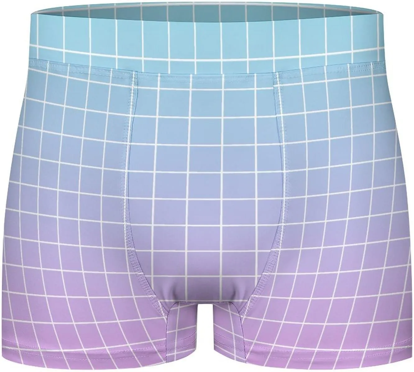 Blue Pink Ombre Grid Print (a) Mens Underwear, Soft Boxers for Men, Moisture-Wicking Breathable Boxer Briefs