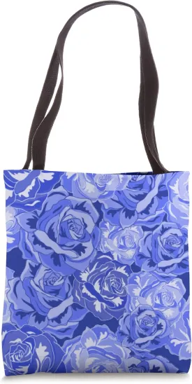 Blue Roses Flower Bouquet Monochrome Tote Bag