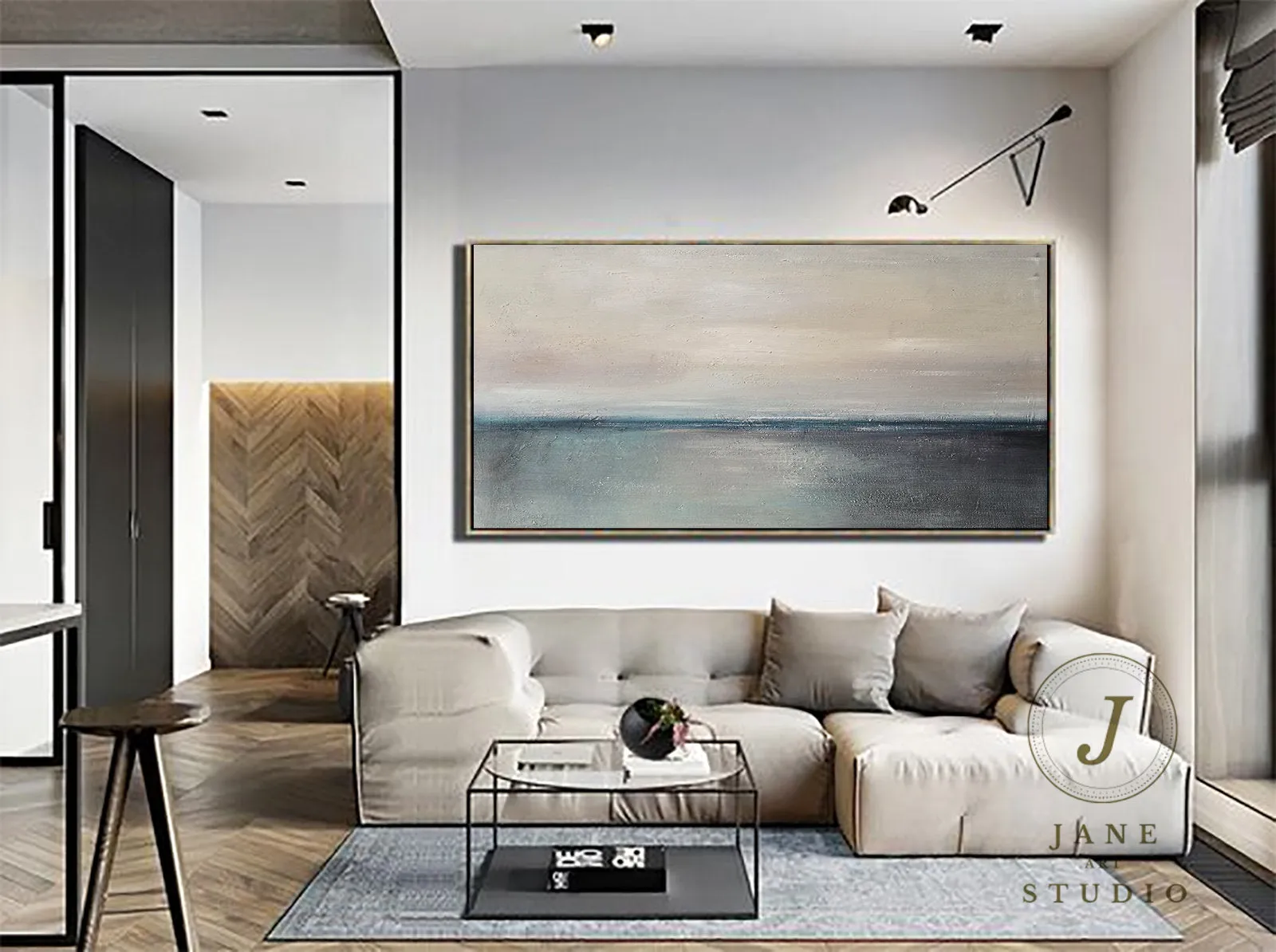 Blue Sea Abstact Painting Sofa Size Artwork Qp084