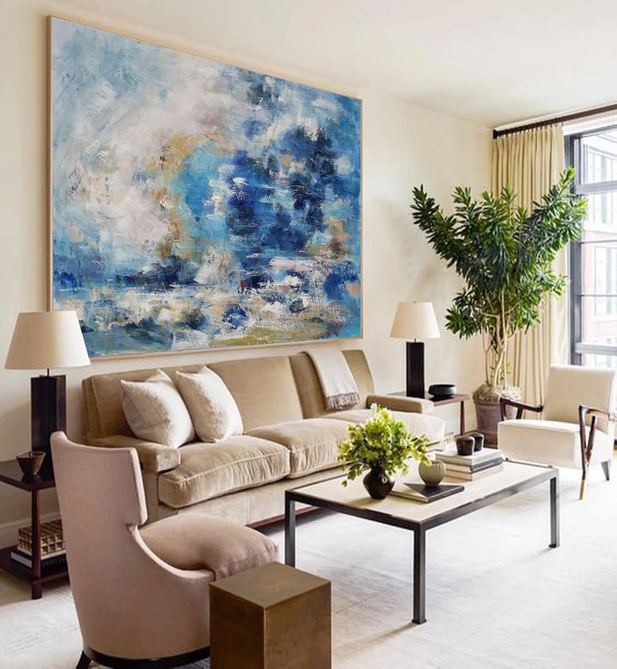 Blue Sea Abstract Painting Cloud Abstract Oil Painting Living Room Art Dp109