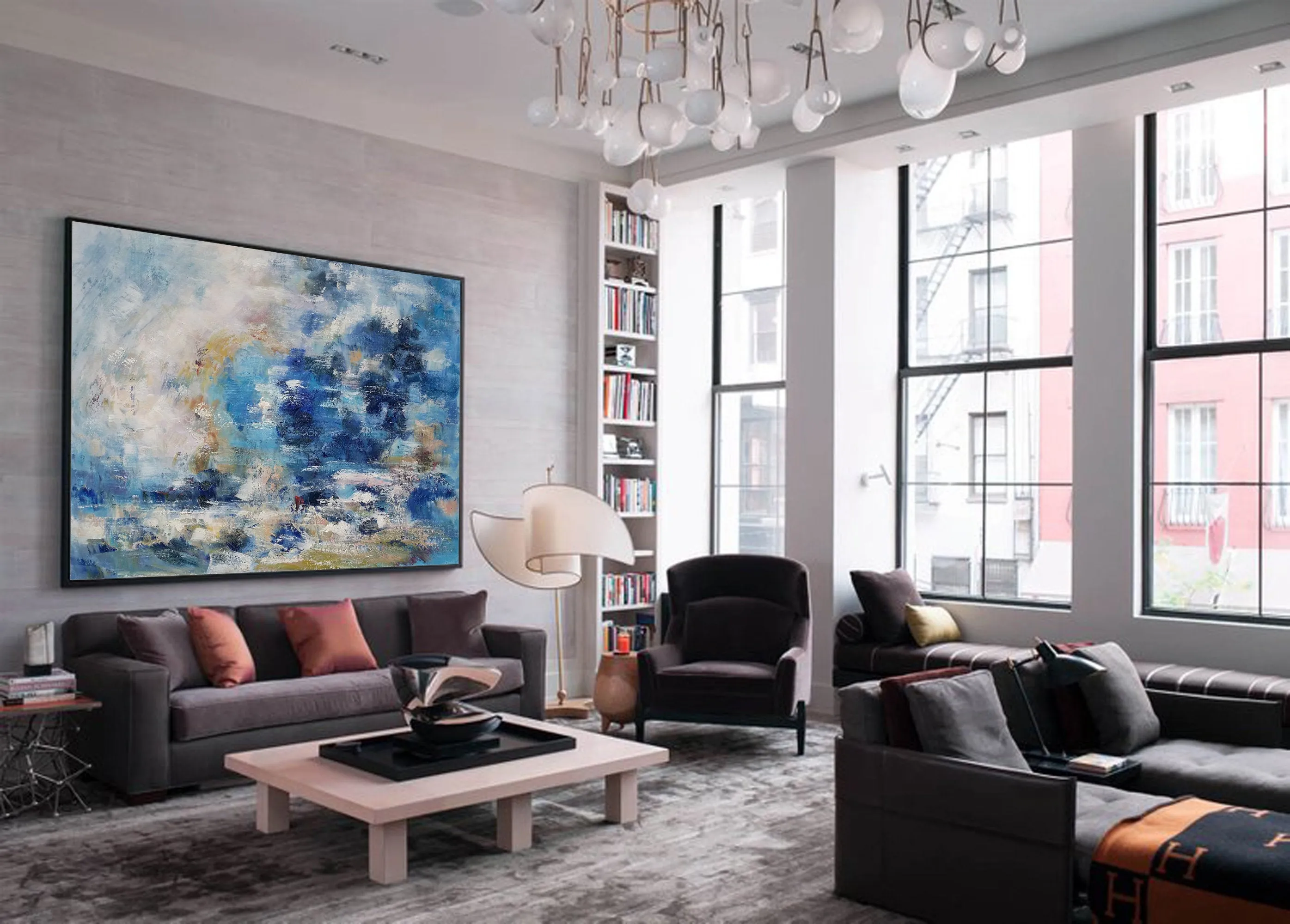 Blue Sea Abstract Painting Cloud Abstract Oil Painting Living Room Art Dp109