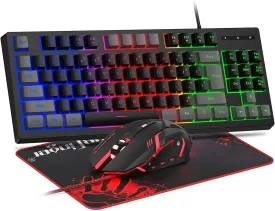 BlueFinger RGB 87 Keys Gaming Keyboard and Backlit Mouse Combo, USB Wired Rainbow Keyboard, Gaming Set for Laptop PC Computer Game and Work(Gray & Black)