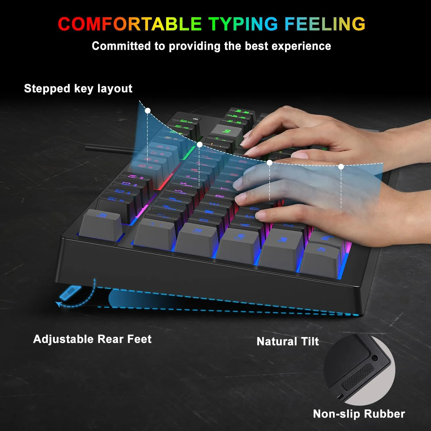 BlueFinger RGB 87 Keys Gaming Keyboard and Backlit Mouse Combo, USB Wired Rainbow Keyboard, Gaming Set for Laptop PC Computer Game and Work(Gray & Black)