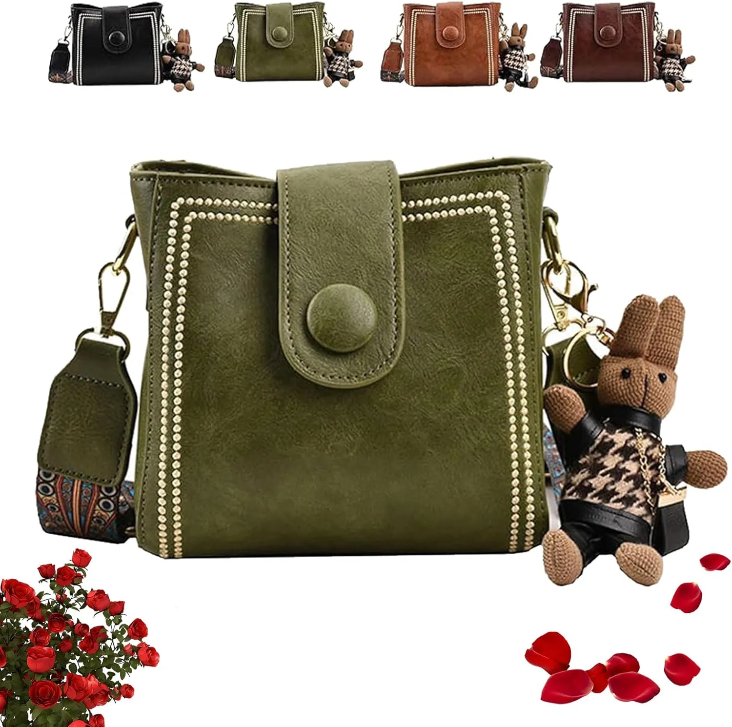 Bootara Bucket Bag, Bootara Women's Vintage Bucket Bag, Fashion Shoulder Crossbody Bags with Cute Bunny Charm