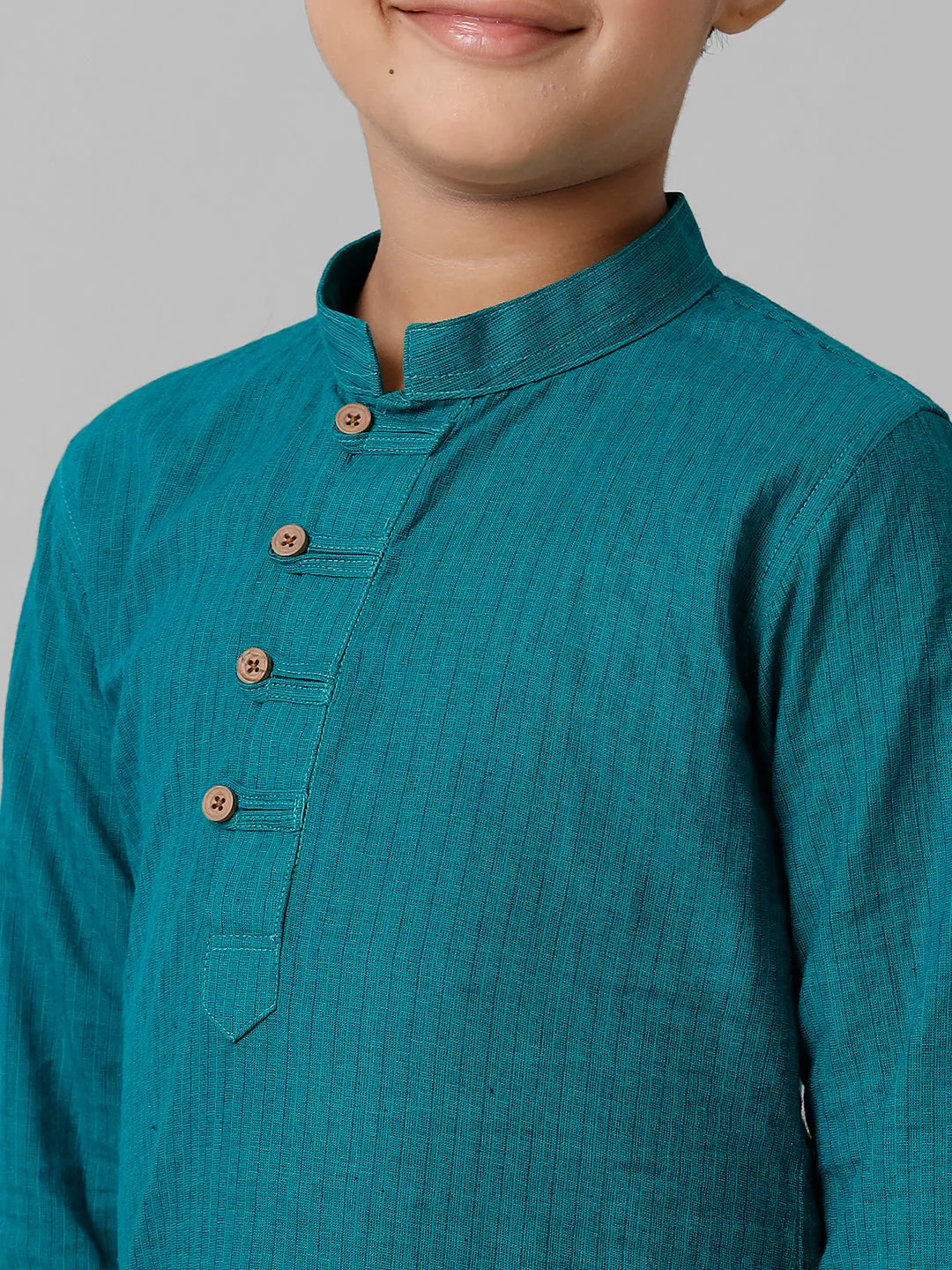 Boys Breeze Cotton Peacock Green Kurta with Cream Elastic Panchakacham Combo COT6