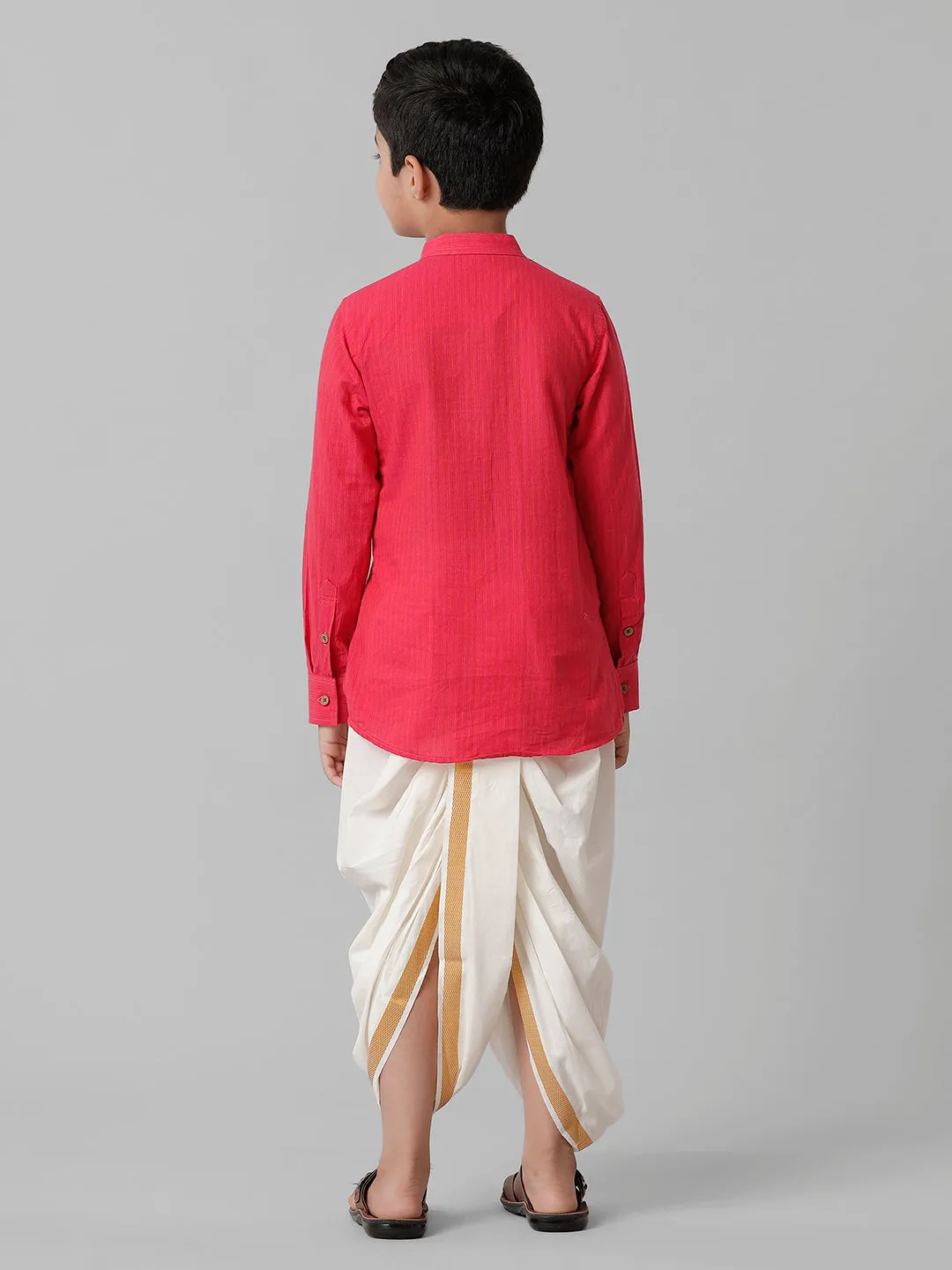 Boys Breeze Cotton Pink Kurta with Cream Elastic Panchakacham Combo COT1