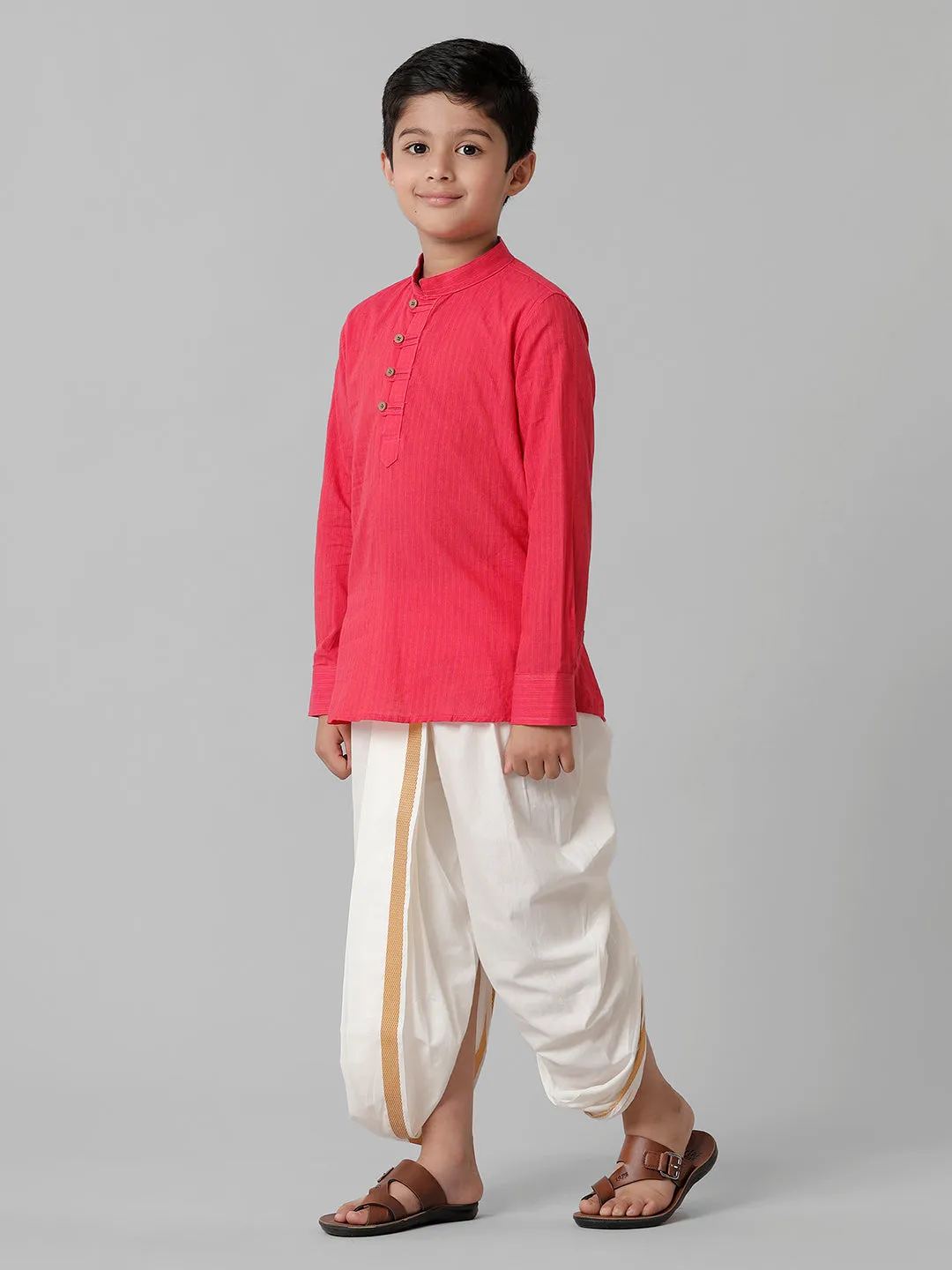 Boys Breeze Cotton Pink Kurta with Cream Elastic Panchakacham Combo COT1