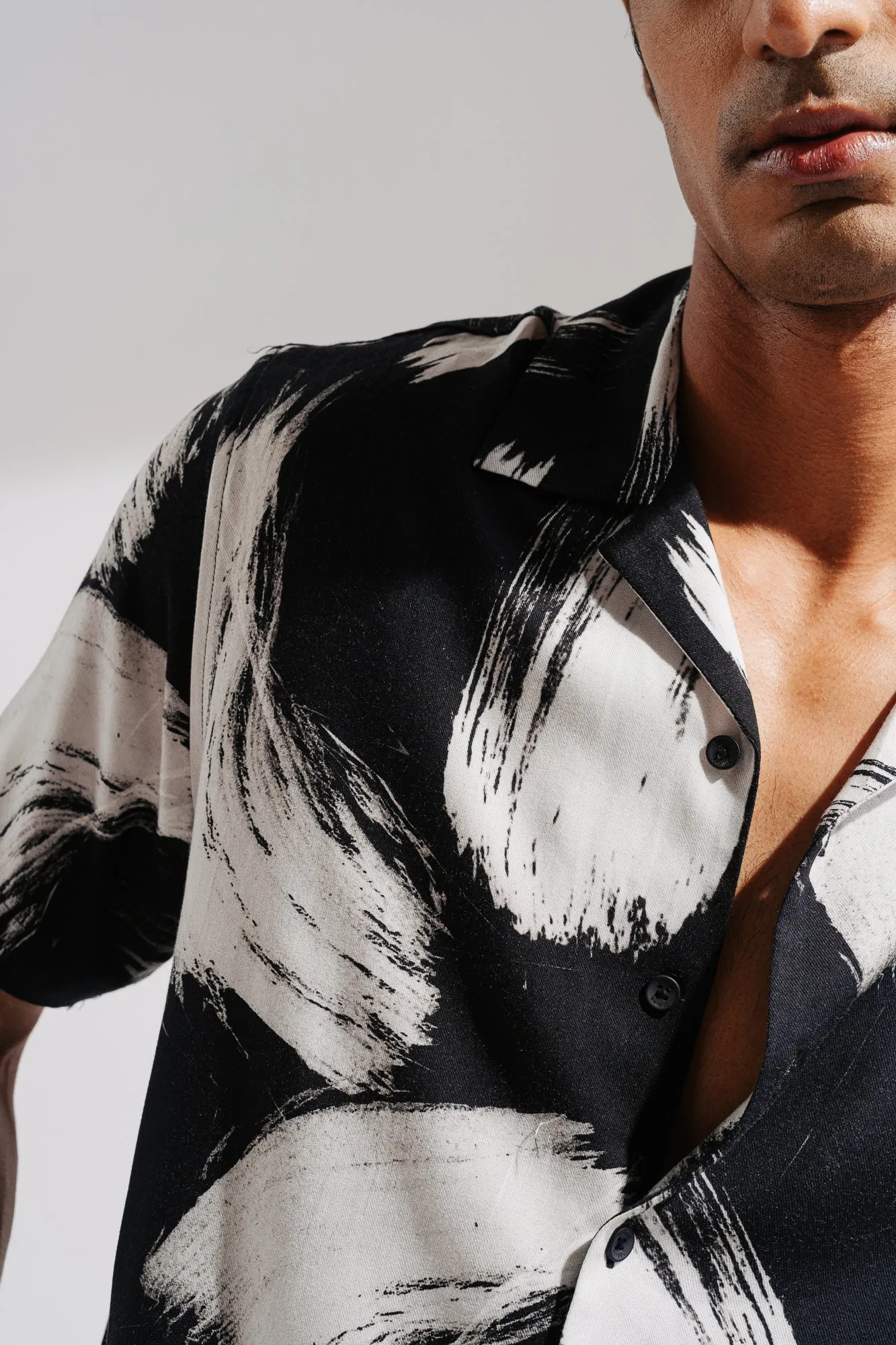 Mens Printed Brush Stroke Viscose Shirt