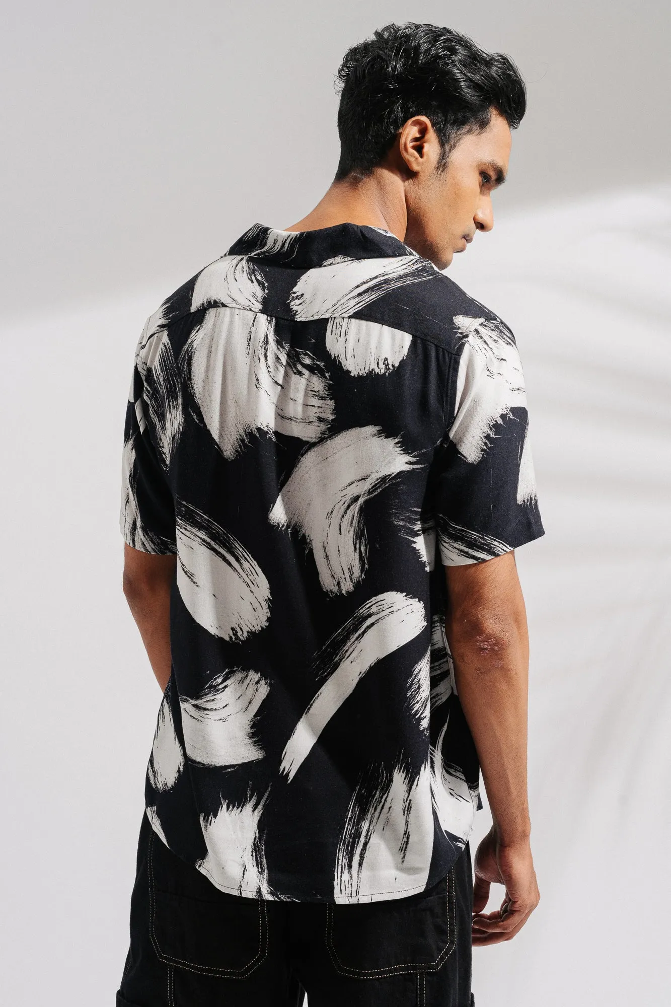 Mens Printed Brush Stroke Viscose Shirt