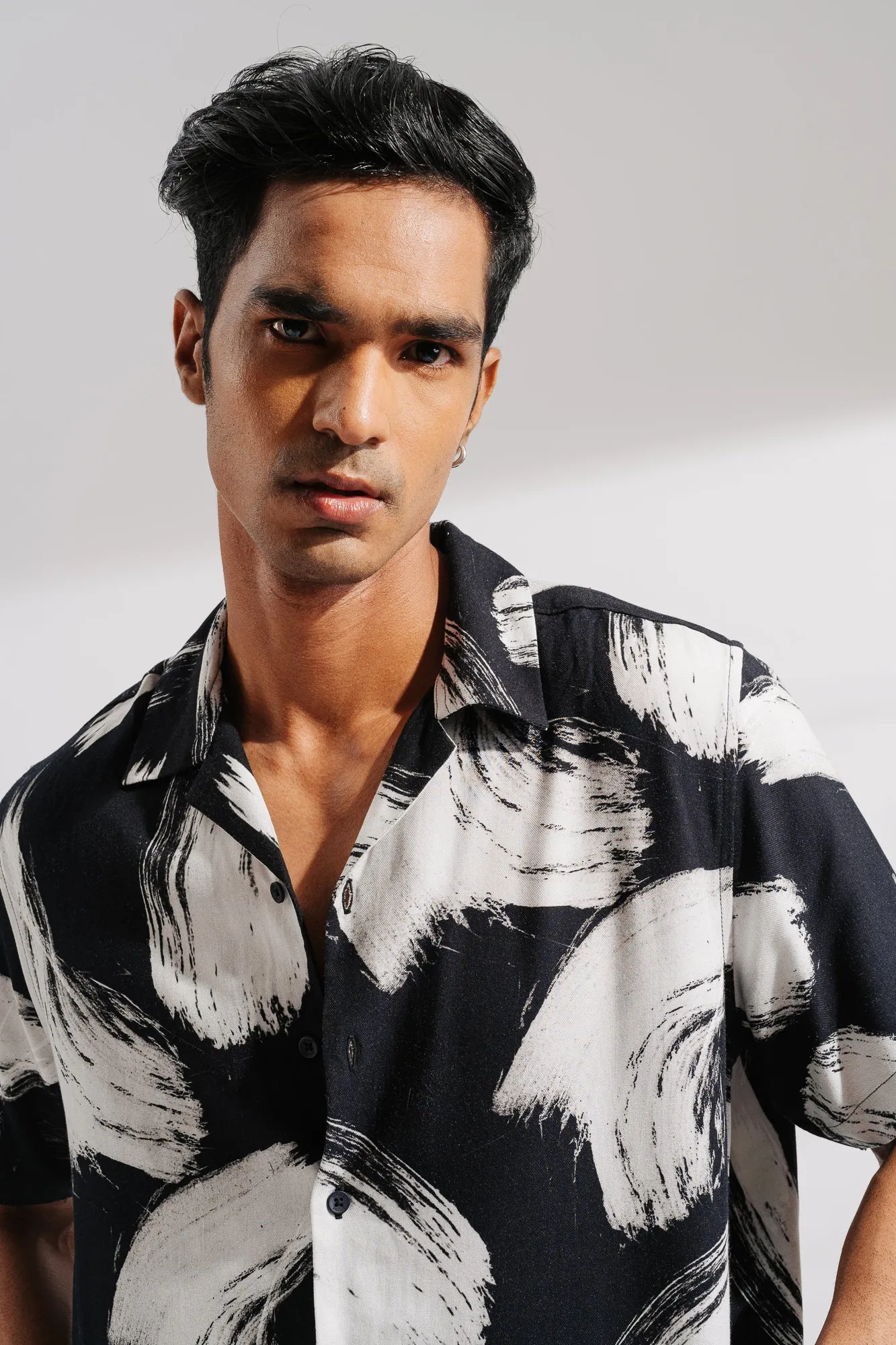Mens Printed Brush Stroke Viscose Shirt