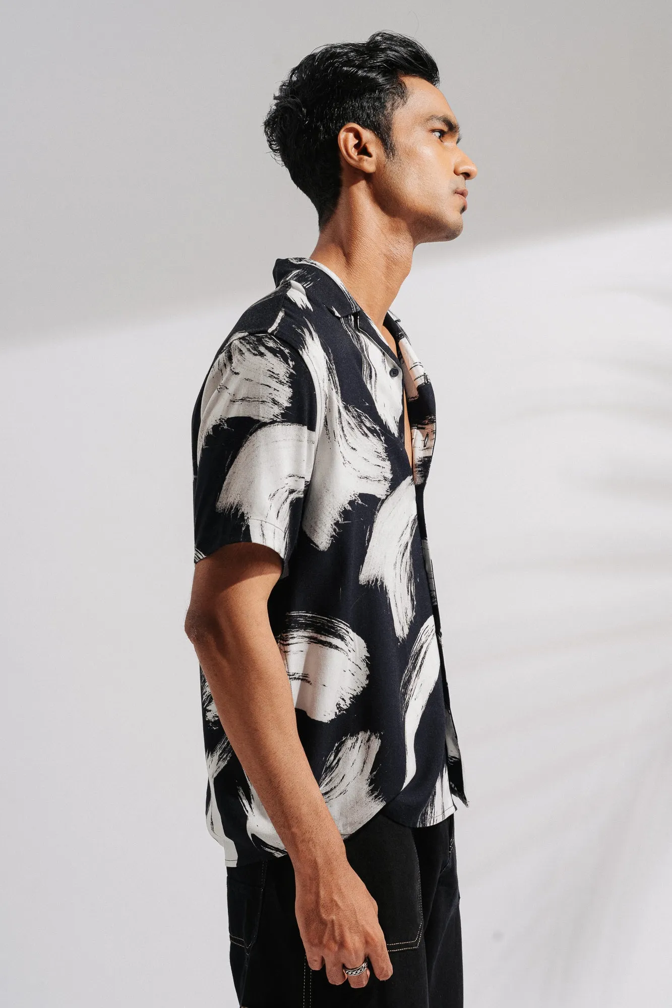 Mens Printed Brush Stroke Viscose Shirt
