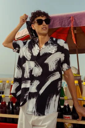 Mens Printed Brush Stroke Viscose Shirt