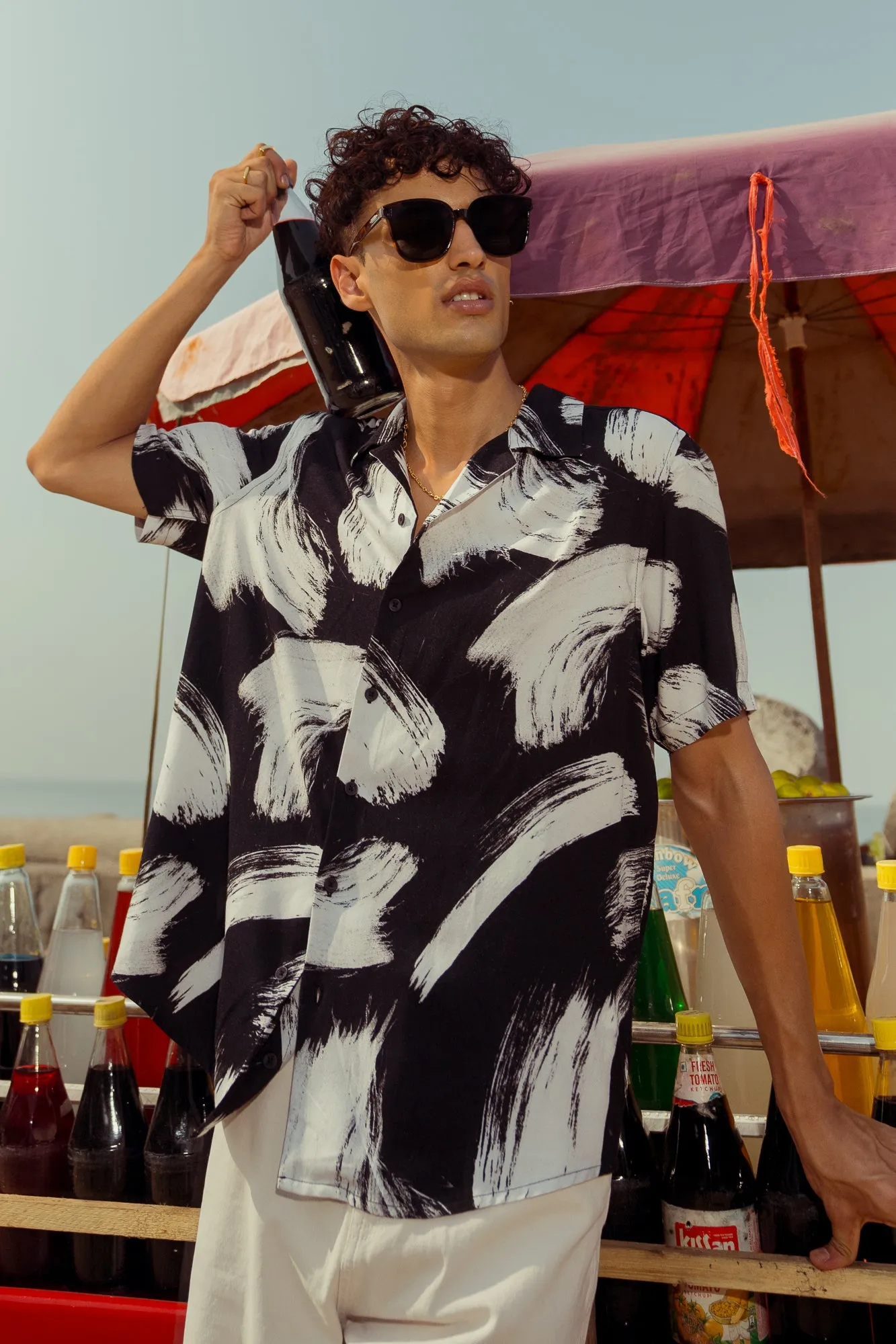 Mens Printed Brush Stroke Viscose Shirt