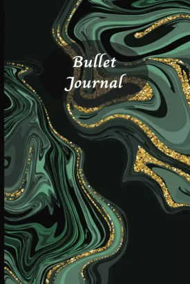 Bullet Journal With Black, Green, And Gold Marbled Cover, 6x9, 120 Grid Dotted Pages On 60 Sheets Of White Paper Paperback  August 21, 2024