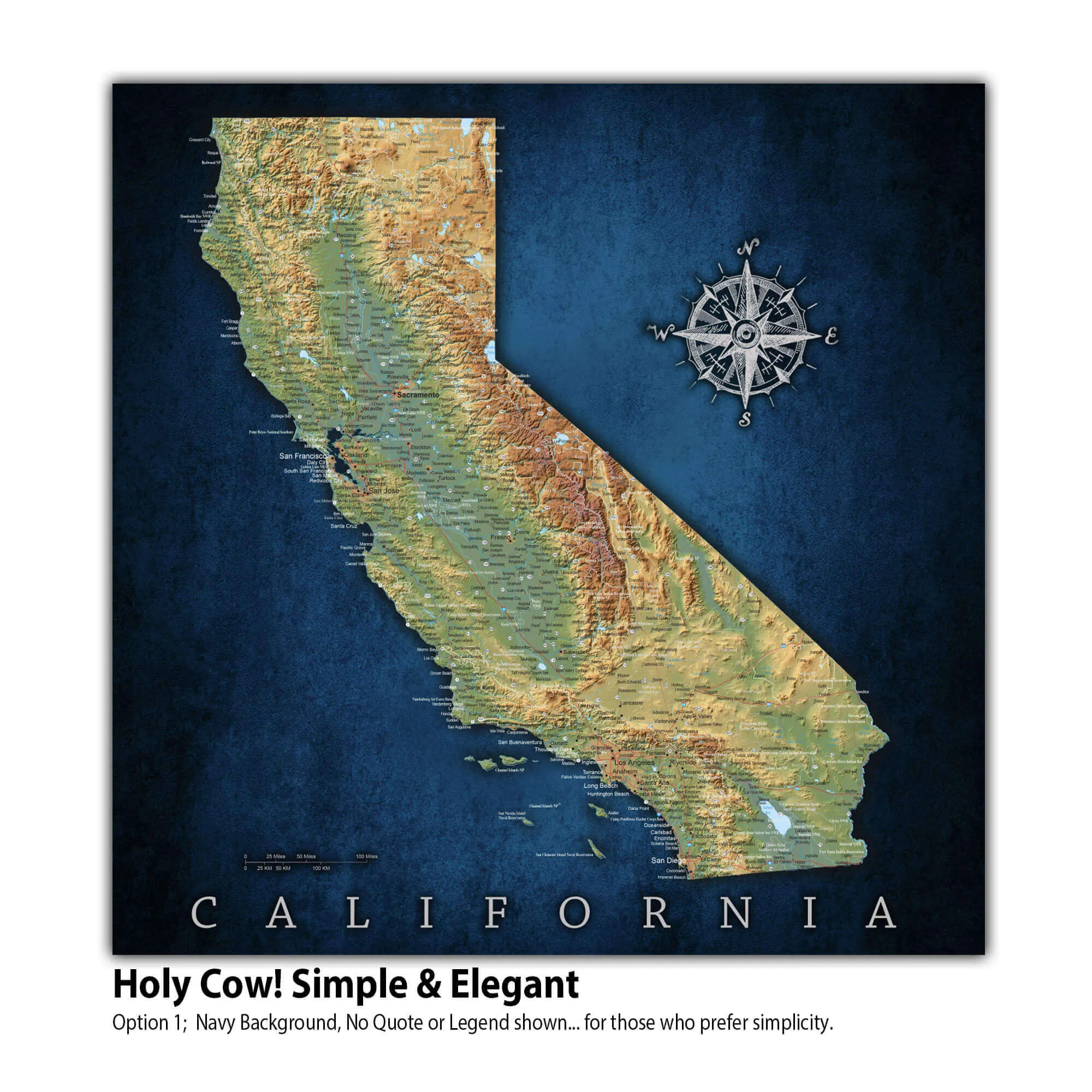 California Push Pin Terrain Map