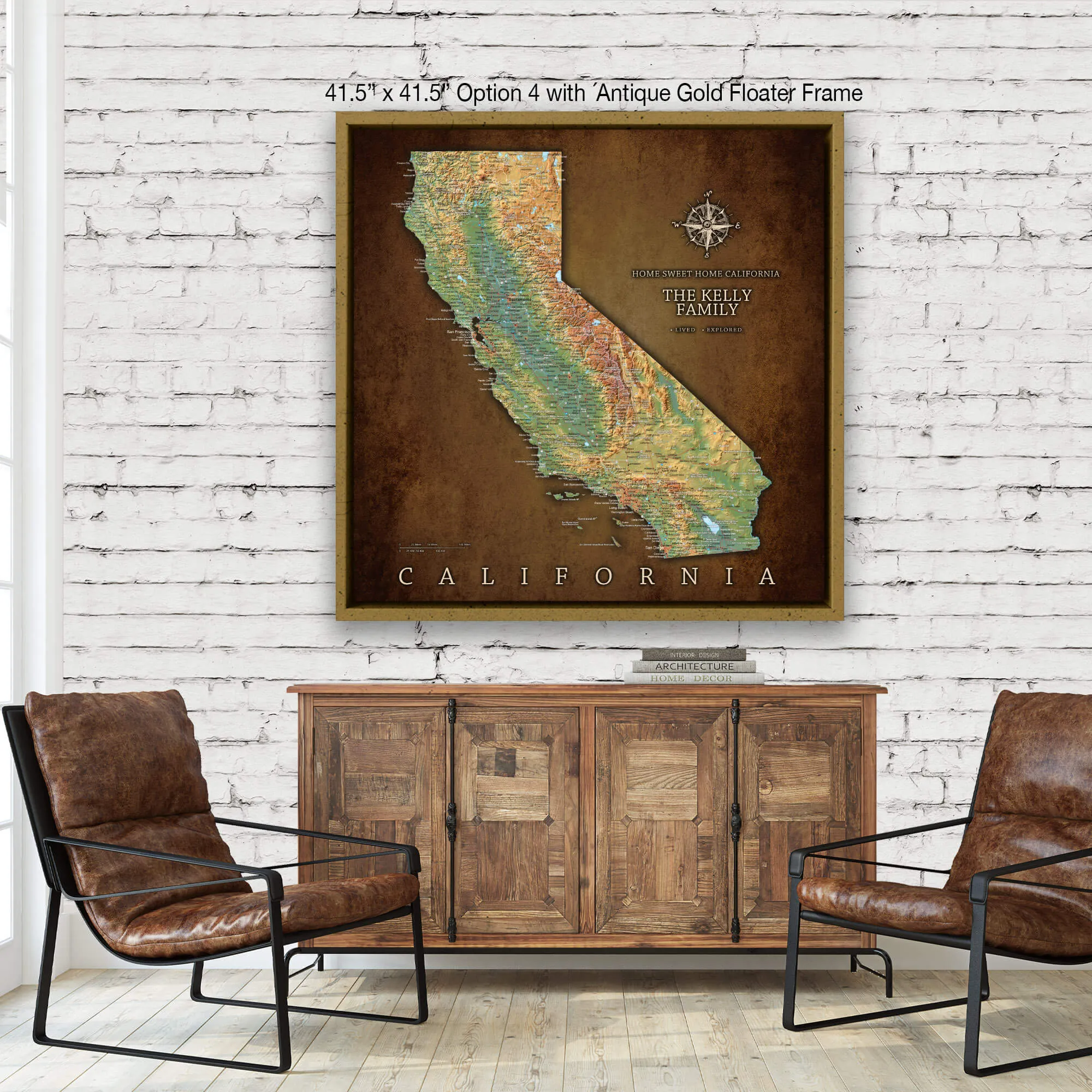 California Push Pin Terrain Map