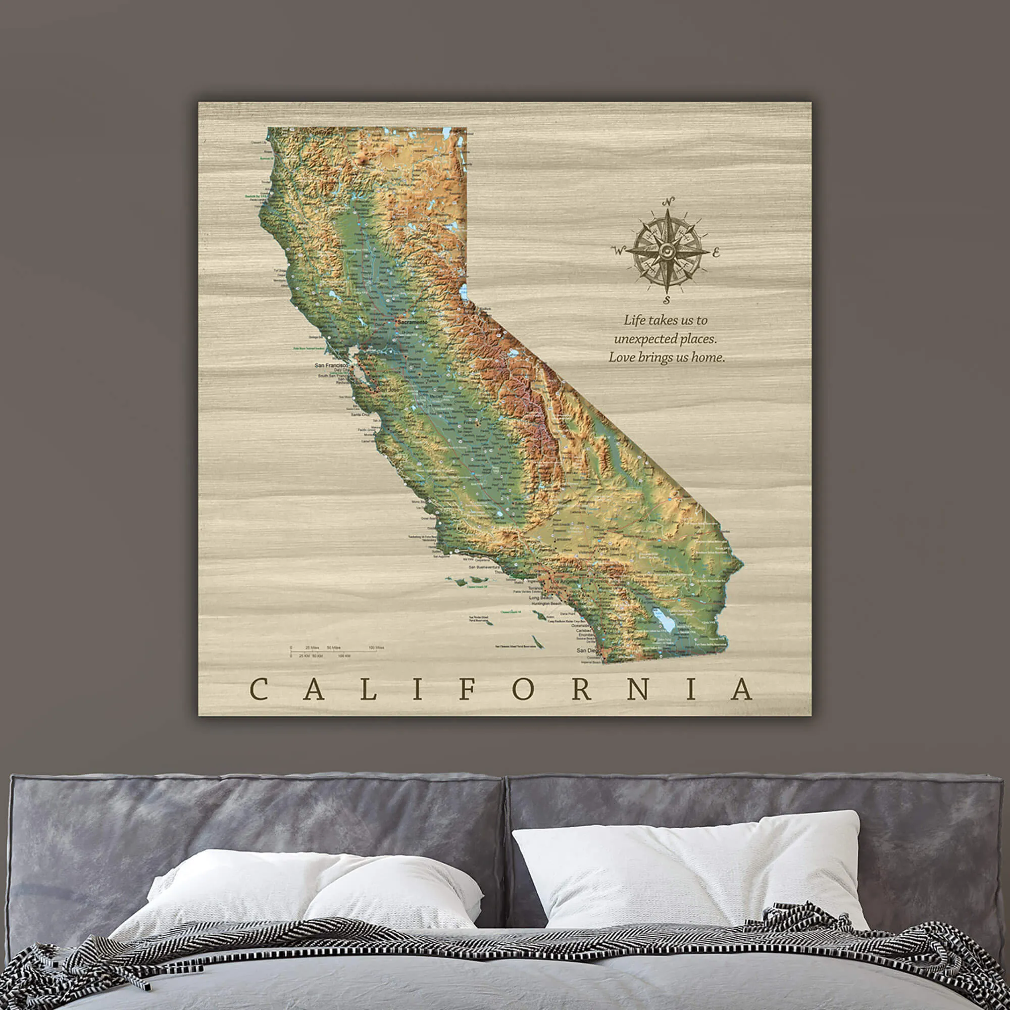 California Push Pin Terrain Map