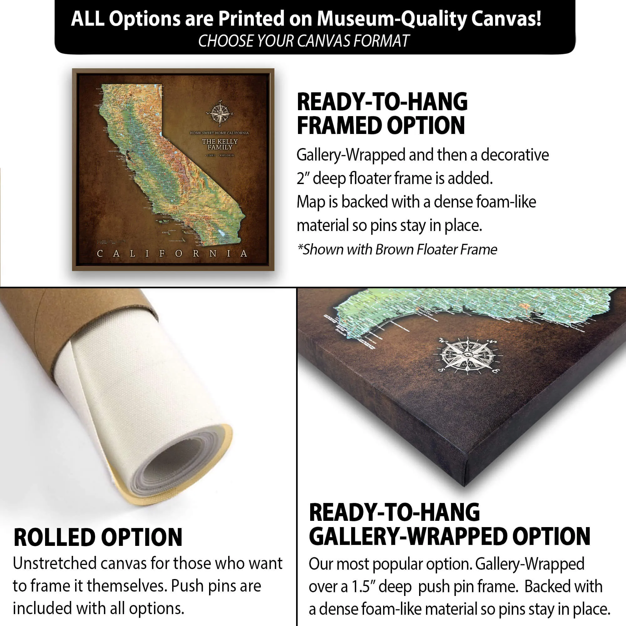 California Push Pin Terrain Map