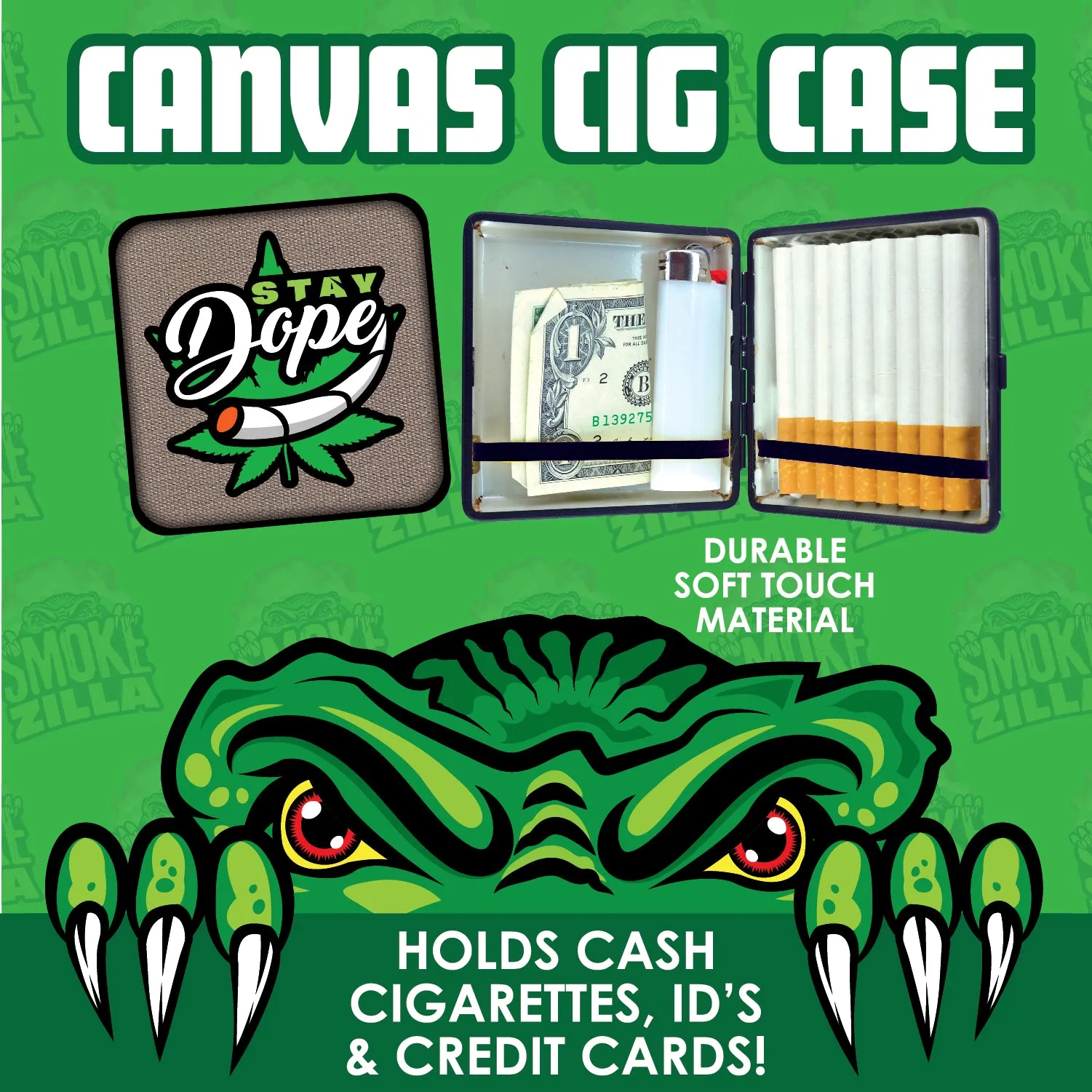 Canvas and Metal Cigarette Case with Hinge - 8 Pieces Per Retail Ready Display 30033