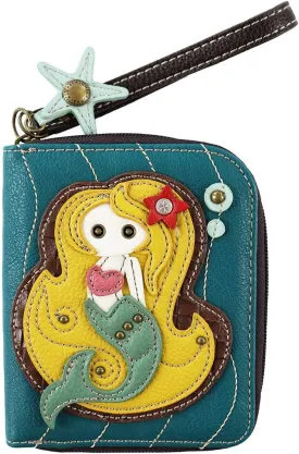 CHALA Zip Around Wallet, Wristlet, 8 Credit Card Slots, Sturdy Pu Leather - Mermaid - Blue