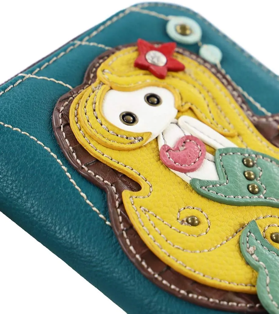 CHALA Zip Around Wallet, Wristlet, 8 Credit Card Slots, Sturdy Pu Leather - Mermaid - Blue