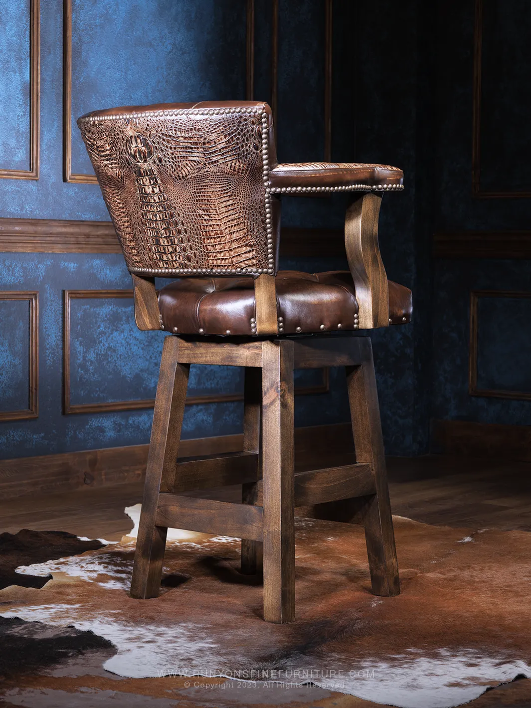 Crocodile Brown Leather Bar Stool