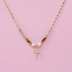 Cross Pendant Stone Bead Necklace
