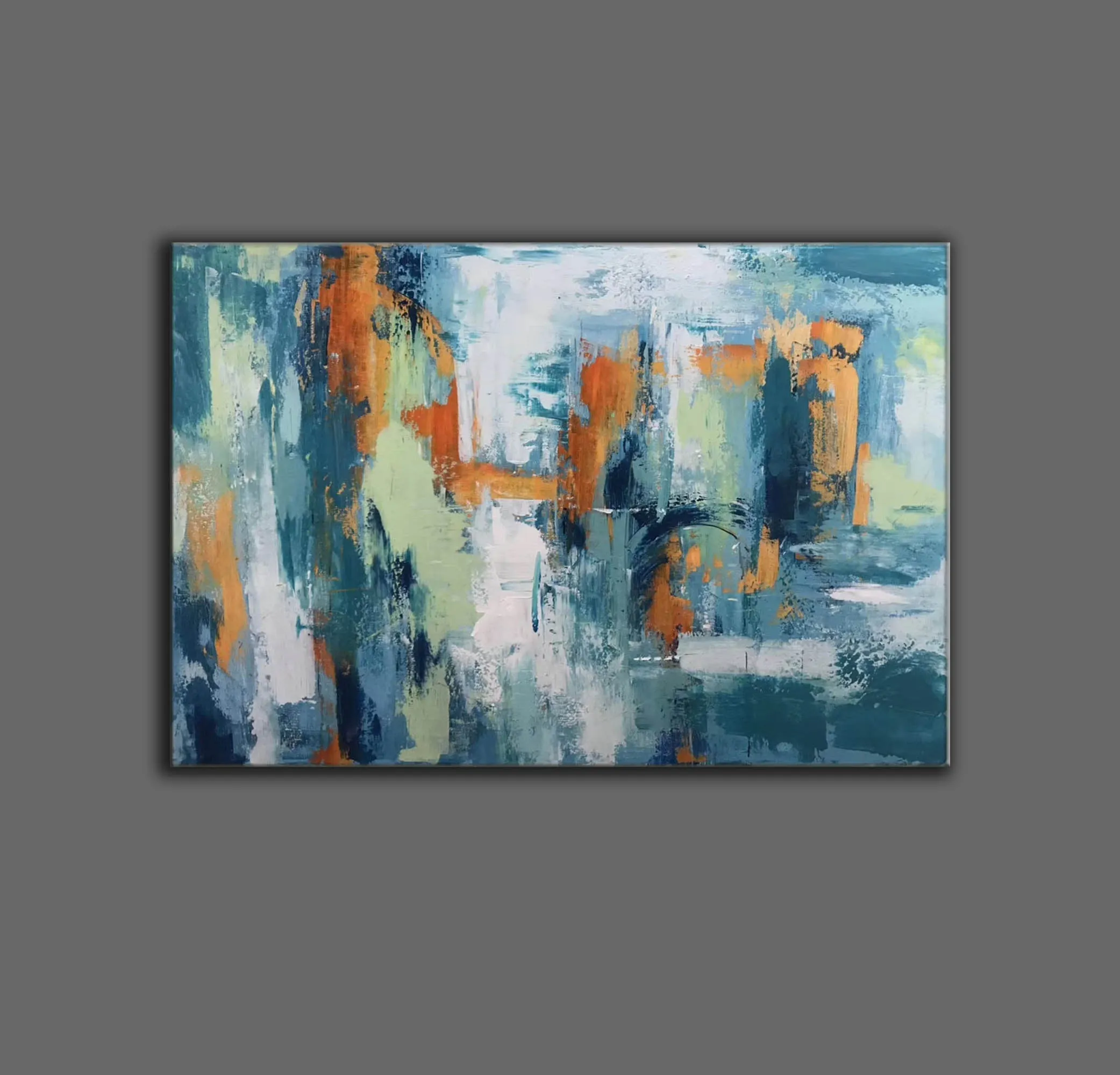Dark Blue Yellow White Acrylic Painting Palette Knife Canvas Art Wp066